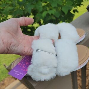 Rampage White Faux Fur Buckle-Accent Slide Sandal - Girls